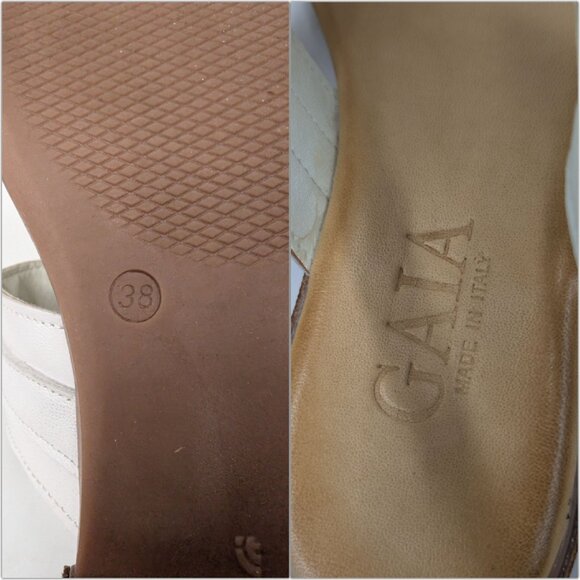 GAIA T Strap Leather Sandals Womens White Made In Italy EU 38 US 7.5 - Picture 11 of 12